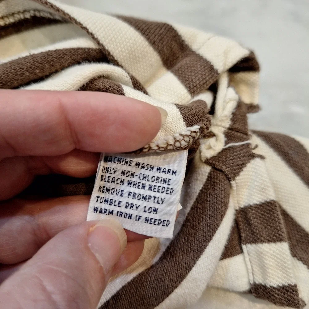 Vtg Y2K Polo Ralph Lauren Polo Shirt 2XB Brown Cream Striped SS Preppy AS IS